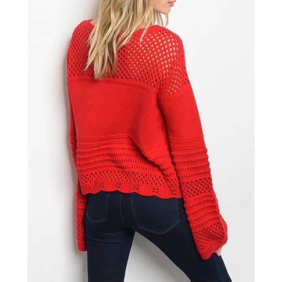 ❄️Red Sweater Criss Cross Tie Detail - Picture 4 of 7